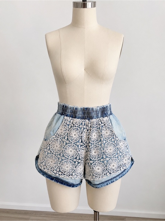 Charlotte Russe Pants - Baby blue Charlotte Russe White Crochet Lace Overlay Denim Shorts